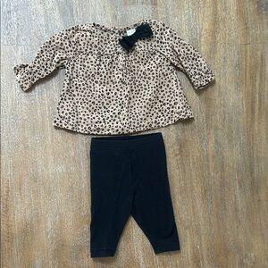 Leopard Print Top and Black Leggings Set